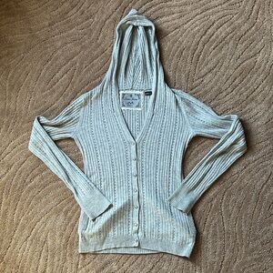 Guess Women's Ribbed Knit Hooded Cardigan Sweater - Light Gray.